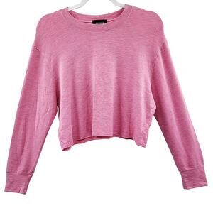 Monrow Pink Knit Raw Hem Long-sleeve Cropped Sweatshirt Women's M Made in USA